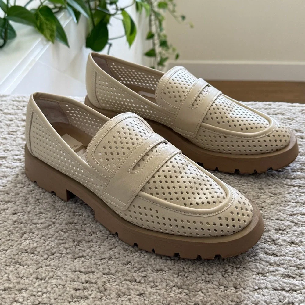 Dolce‎ Vita Ersula Perforated Loafer SLIP ON Beige Women 9 FAUX LEATHER CHUNKY